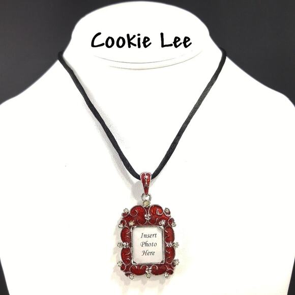 Cookie Lee Small Red Enamel Photo Frame Pendant Necklace - 18 Inches - Picture 2 of 8
